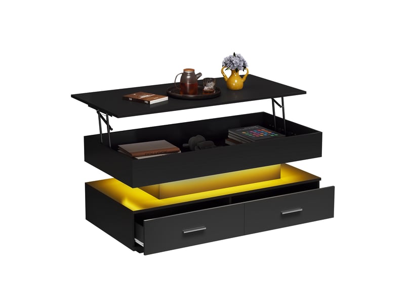  Table basse relevable avec 2 tiroirs, niche ouverte, led et rangement intégré pour salon, 100 × 50 × 44 cm  - Conforama A