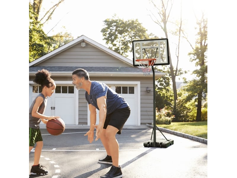  Panier de basket sur pied 90x165 cm – noir – hauteur réglable 255 à 305 cm avec roulettes pour intérieur et extérieur  - Conforama B