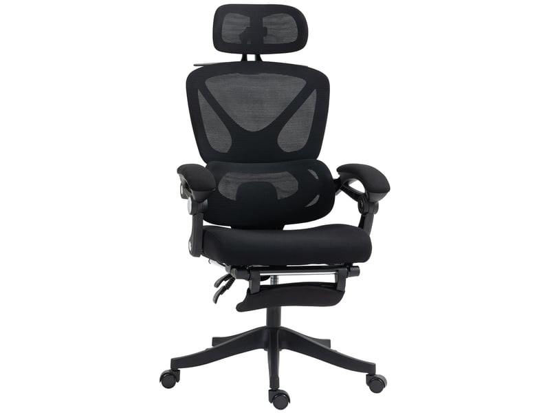  Chaise bureau ergonomique avec appui-tête réglable, fauteuil de bureau inclinable en maille, dossier séparé, noir  - Conforama B