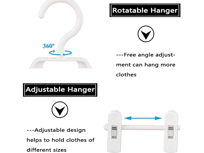 Crochets muraux cintres à pantalons en plastique - rotation à 360° et clips réglables - organisation de garde-robe - lot de 10, blanc FC-QYH-05285MF - Conforama B