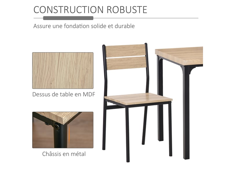  Ensemble table et chaises pour 2 personnes, table de cuisine avec chaises, table à manger 3 pièces avec 2 chaises encastrables, bois de chêne clair, pour cuisine salon maison  - Conforama E