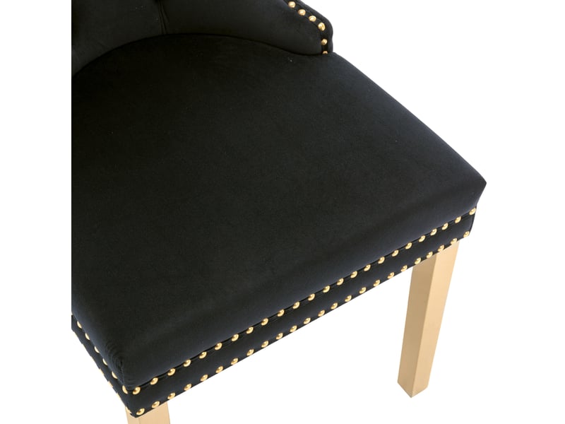  Lot de 6 chaises de salle à manger 50,5x45x95 cm, velours noir, anneau rond décoratif, pieds métalliques dorés  - Conforama E