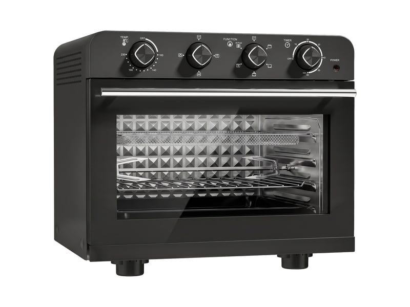  Friteuse à air chaud 36l, four à air chaud 1800 w avec rôtissoire, plaque de cuisson, noir, panier de friture et grille  - Conforama B