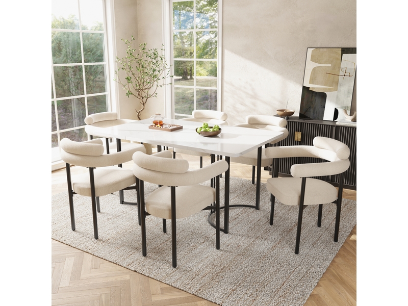  Lot de 4 chaises salle à manger 70x62x85 cm, beige, structure en métal, style actuel, doté d'accoudoirs  - Conforama D