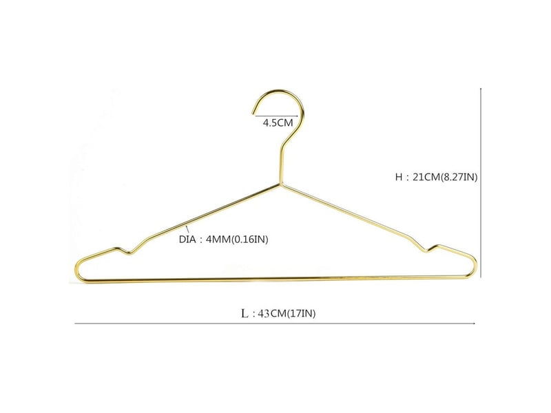  Lot de 10 cintres de vêtements en fer métal or doré 43cm, élégants et de qualité, pour costumes t-shirts chemises vestes robes, encoches antidérapantes, durables  - Conforama B