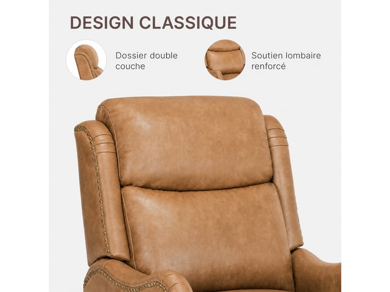  Fauteuil relax manuel en pu,3 positions,  structure en bois massif – salon, bureau, chambre,marron  - Conforama D