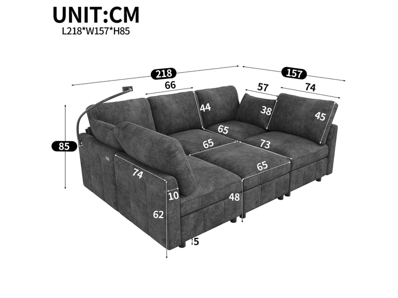 Canapé convertible 218x157x85 cm - usb et usb-c - 6 places - pivotant à 360° - coussins inclus - chenille - assise confortable - blanc CozyNest - Conforama D