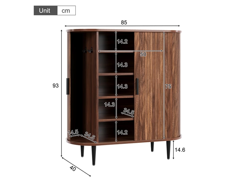 Buffet haut 85x40x93 cm naturel avec 2 portes coulissantes et 4 crochets  - Conforama C
