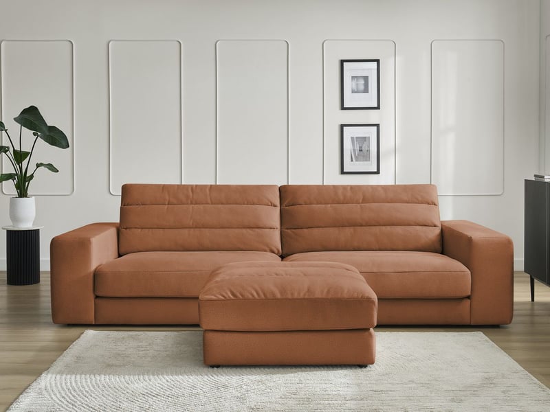  Bobochic canapé droit fixe 3 places sierra velours avec pouf orange SIERRA - Conforama D