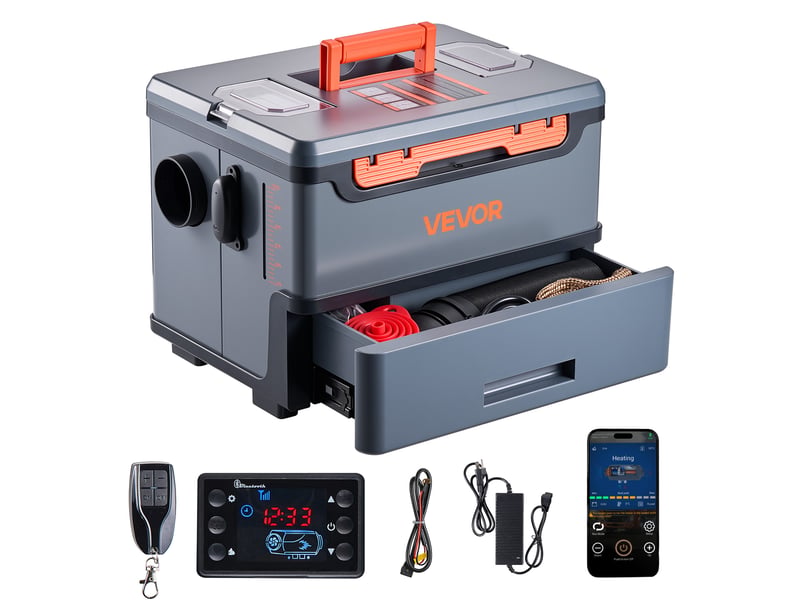  Vevor chauffage diesel 8 kw 12 v24 v et 220 v, réchauffeur d'air portable pour camping-car et camion, réservoir 5 l, commande bluetooth, télécommande et écran lcd XMZ-TB20 Pro - Conforama A