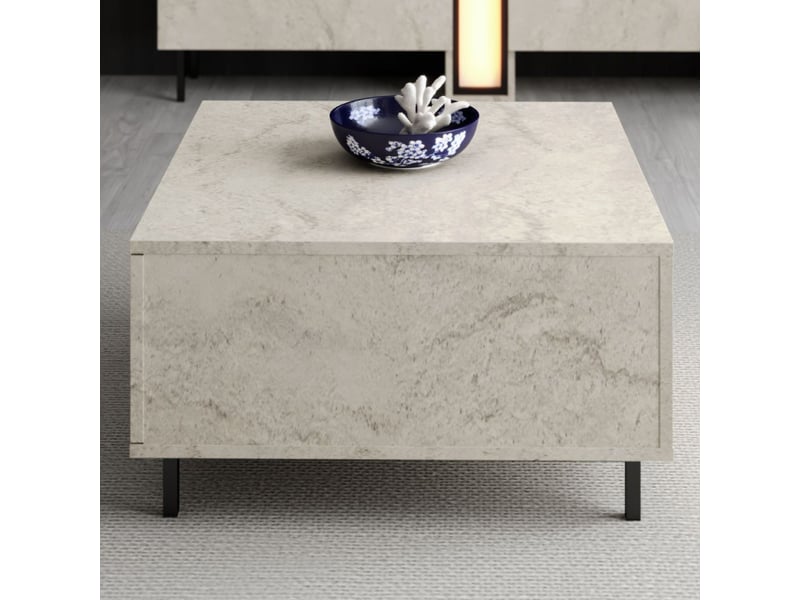  Table basse bois mdf mélaminé effet travertin - l75 x h40 x p75 cm - pieds métal - moderne  - Conforama D