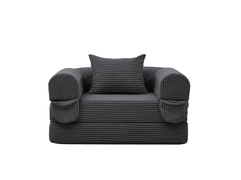  Canapé-lit, 120 × 85 × 65 cm, gris, velours côtelé, led via application, sans montage, fonction convertible, coussins inclus  - Conforama E