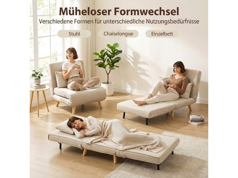 Fauteuil convertible 3 en 1 inclinable tissu effet velours beige  - Conforama D