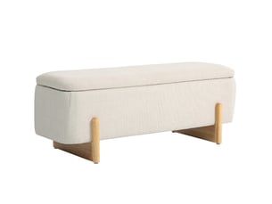 Banc coffre 111x44x44,5 cm, banc de lit, rangement discret, assise moelleuse, meuble chambre et salon, polyester, beige