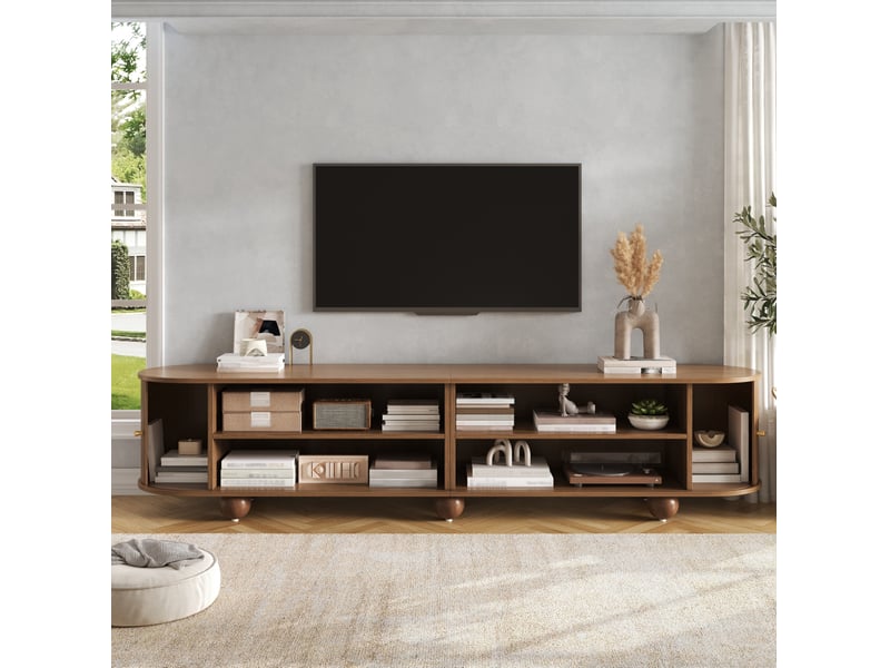  Meuble tv 180x35x45 cm avec 2 portes coulissantes finition noyer  - Conforama D