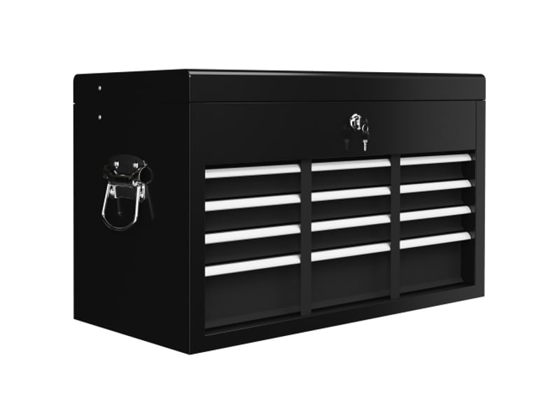  Caisse à outils en acier rouge et noir 60 × 26 × 34 cm, 6 tiroirs, serrure et poignée, rangement sécurisé  - Conforama A
