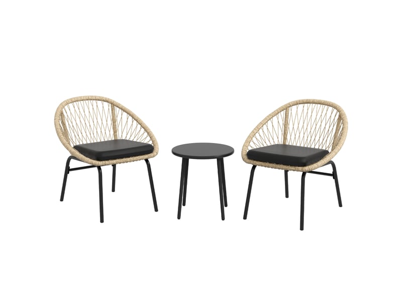 Salon de jardin 3 pièces 70x63x73 cm – jaune – 2 fauteuils avec coussins et table ronde en acier stable - Conforama A