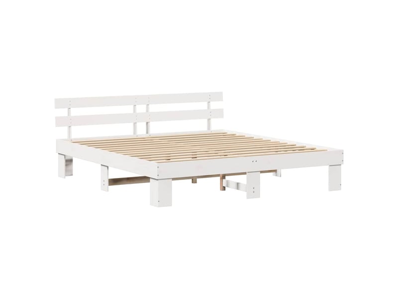  Lit double- lit adulte -  cadre de lit avec tête de lit blanc 200 x 200 cm pin massif  - Conforama C
