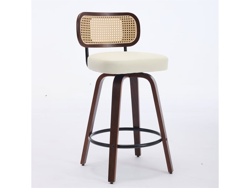 Lot de 2 tabourets de bar 42x56x90cm – avec dossier en rotin et assise rembourrée – noyer et beige - Conforama A