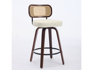Lot de 2 tabourets de bar 42x56x90cm – avec dossier en rotin et assise rembourrée – noyer et beige
