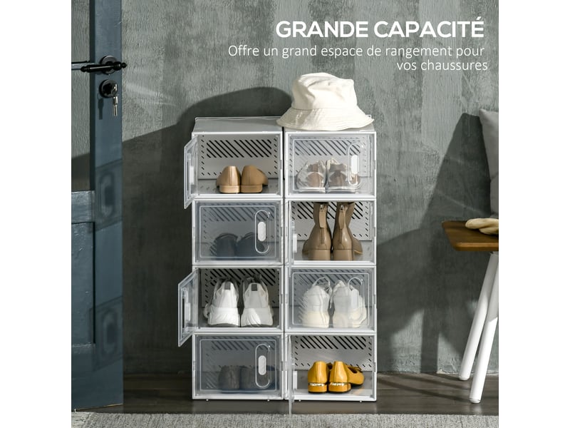  Lot de 8 boites cubes rangement à chaussures modulable avec portes transparentes - 25 x 35 x 19 cm  - Conforama E