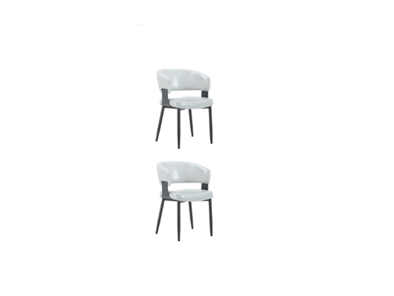  Lot de 2 chaises de salle à manger 44,5x48x77,3cm blanc - en pu avec accoudoirs tonneau et pieds en métal noir  - Conforama A
