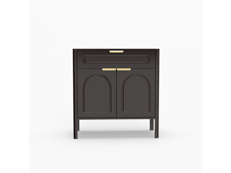 Buffet noir, meuble d'appoint autoportant avec design arqué, 1 tiroir et 2 portes, poignées dorées, bords arrondis, pour entrée salle à manger salon  - Conforama A