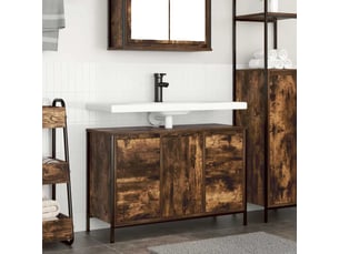 Meuble sous-évier, meuble de rangement avec tiroirs chêne fumé 90x34.5x60 cm