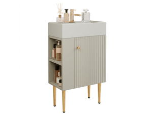 Meuble sous vasque 55 cm avec vasque en céramique, petit meuble pour toilettes invités, meuble de salle de bain blanc