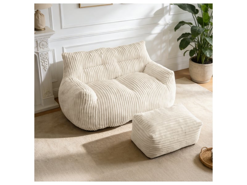  Fauteuil poire double noir grand format avec pouf assorti, 135x100x75 cm  - Conforama B