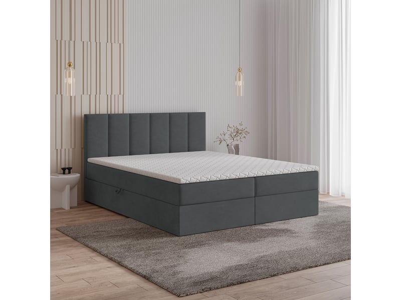 Boxspring meril 200x200 cm, lit complet avec matelas, gris - Conforama B