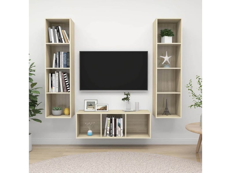  Ensemble de meubles tv 3 pcs chêne sonoma bois d'ingénierie shl88429  - Conforama B