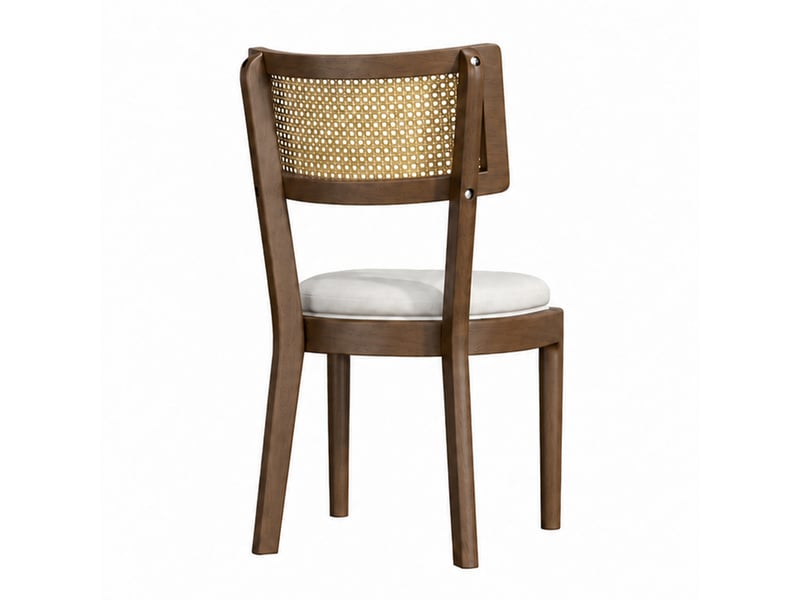  Lot de 2 chaises de salle à manger en bois massif noyer, dossier rotin, tissu lin beige  - Conforama E