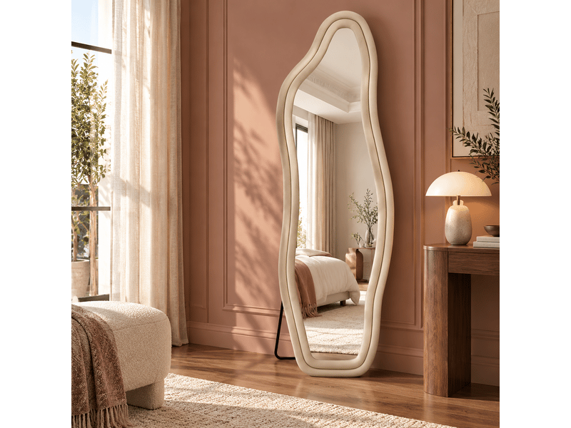  Miroir sur pied 160 x 50 cm, miroir sur pied incurvé au cadre en alliage d’aluminium, idéal pour chambre, dressing, salon–design moderne, jaune  - Conforama B