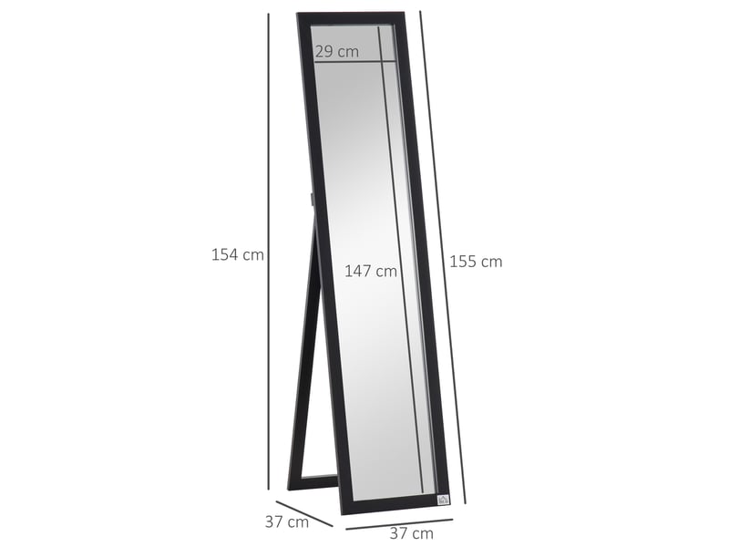  Miroir sur pied et mural rectangulaire miroir de sol pleine longueur dressing chambre salon noir dim. 37l x 37l x 154h cm  - Conforama C