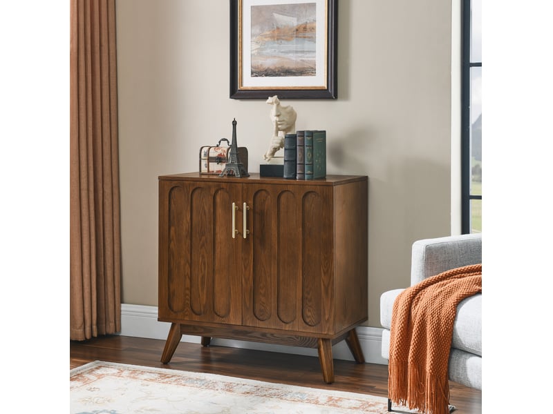 Buffet modenvie style vintage à façades rainurées 80 x 40 x 80 cm mdf et bois noyer - Conforama E