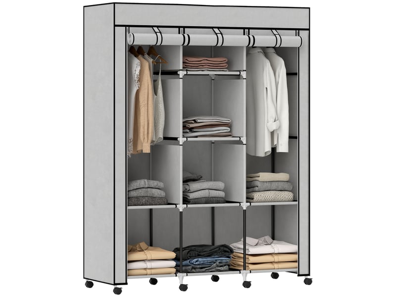  Armoire à plusieurs compartiments de rangement – 8 étagères, 2 tringles – tissu non tissé gris, 125 x 43 x 162,5 cm, gris  - Conforama A