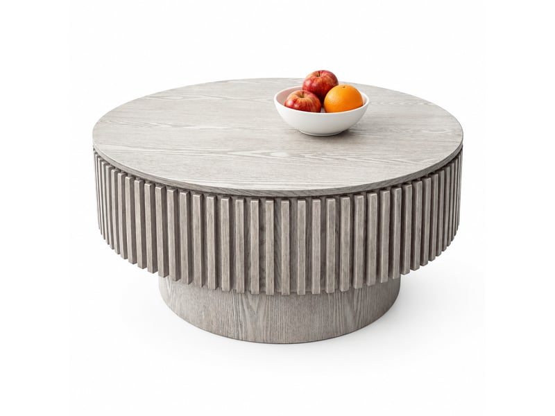 Table basse ronde avec coffre de rangement sous plateau, finition laquée blanc rétro, style moderne en mdf 75×75×35 cm  - Conforama A