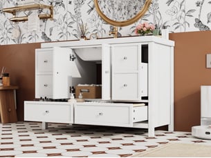 Meuble vasque autoportant 120cm, 4 tiroirs silencieux, 2 portes à fermeture douce, vasque résine, blanc
