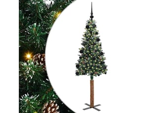 Sapin de noël, arbre de noël mince vert 150 cm pvc et bois de pin massif shl8507