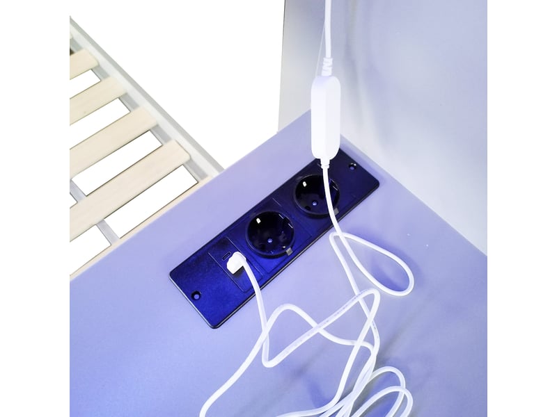 Lit superposé enfant 90 x 200 cm avec bureau, escalier de rangement et deux tiroirs, structure en bois blanc - Conforama W