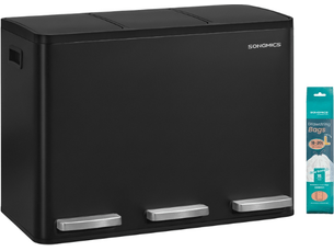 Poubelle de cuisine 62 x 35,3 x 45,5 cm tri sélectif 2 compartiments avec couvercles ergonomiques en acier inoxydable noir 12_0012572