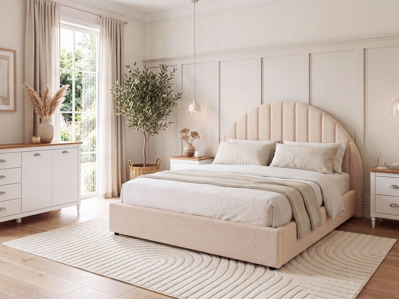  Lit ottoman chadenet bouclé beige clair 160 x 200 cm  - Conforama B