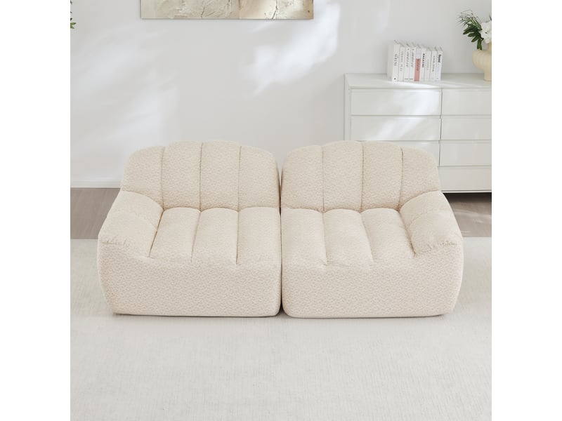 Canapé droit coquille 2 places bouclette beigeblanc – 210 x 104 x 79 cm Fay Lum - Conforama B