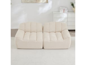 Canapé droit coquille 2 places bouclette beigeblanc – 210 x 104 x 79 cm