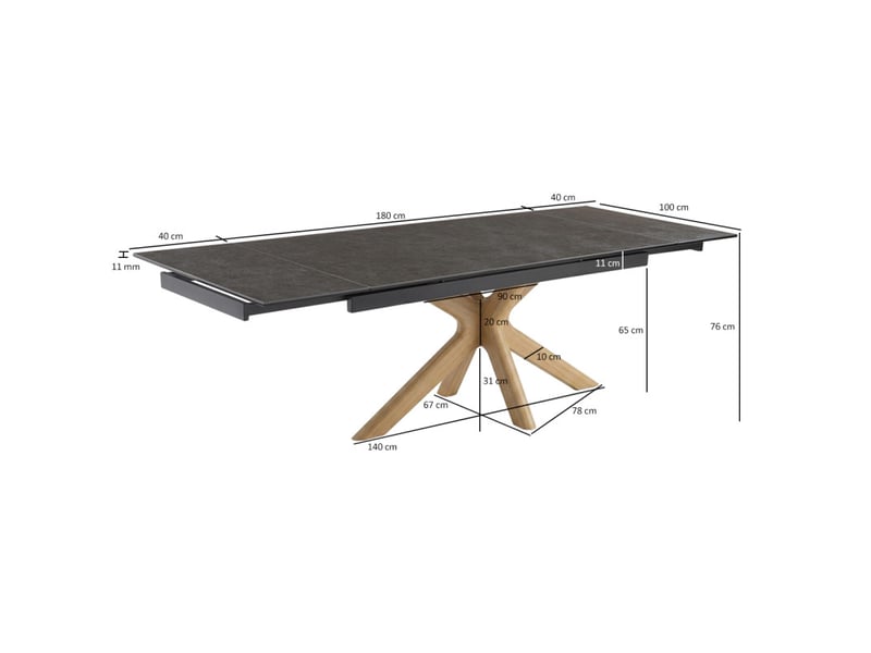 Table extensible 180 à 260 cm en céramique gris anthracite pied croisé plaqué en bois de chêne clair - utah 12 - Conforama E