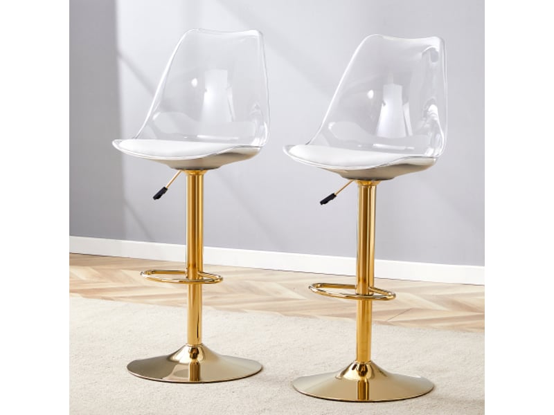  Tabourets de bar réglables en duo – dossiers transparents assises pu pieds dorés pivotants à 360° bistrot-cuisine  - Conforama B
