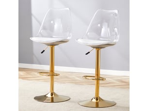 Tabourets de bar réglables en duo – dossiers transparents assises pu pieds dorés pivotants à 360° bistrot-cuisine