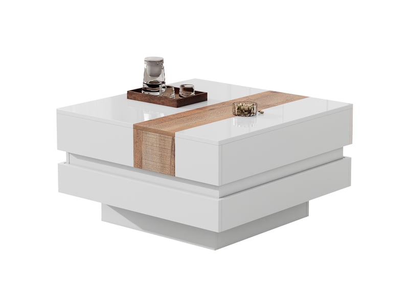  Table basse carrée blanche plateau extensible rangement caché finition brillante 70x70 cm  - Conforama W