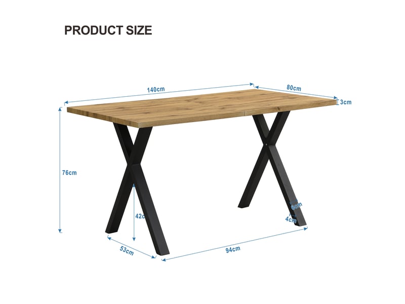  Table à manger table basse l140 x p80 x h76 cm pieds croisés design minimaliste plateau mdf pieds métal finition chêne  - Conforama C
